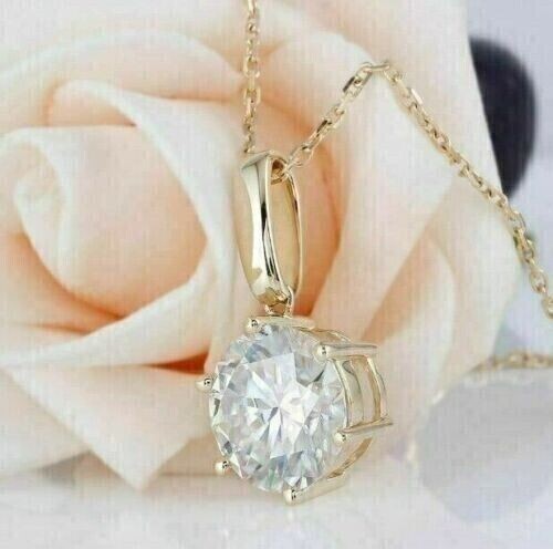 3 Ct Round Lab-Created Diamond Solitaire Pendant Chain 14k Yellow Gold Finish