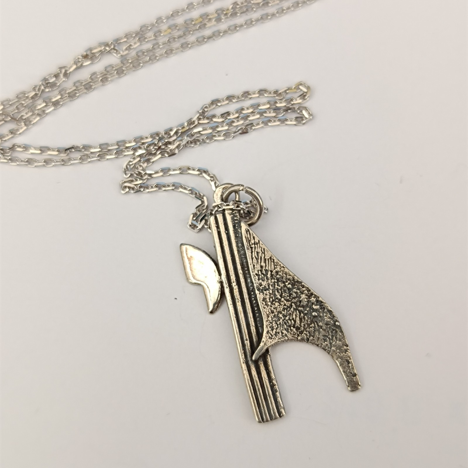 Chai Silver Pendant Necklace Men’s Modernist Brutalist Artistic Hebrew Life Gift