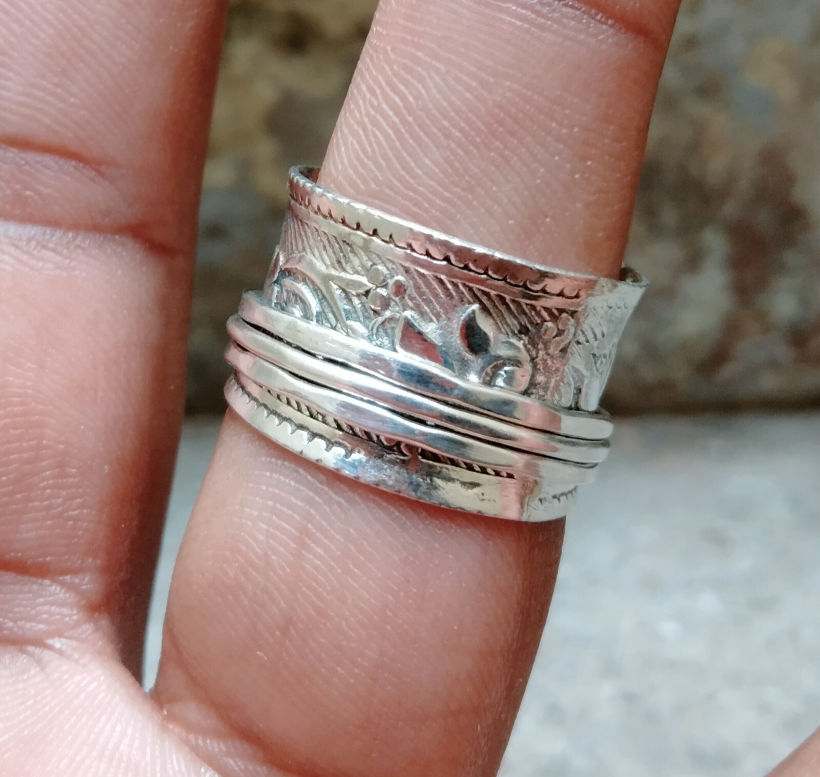 925 Sterling Silver Band& Spinner Meditation Ring Handmade Ring All Size-U-83