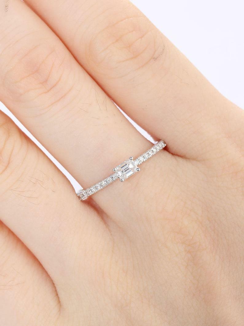 Solitaire with Accents Ring 1.2ct Baguette Simulated Diamond White Gold Plated