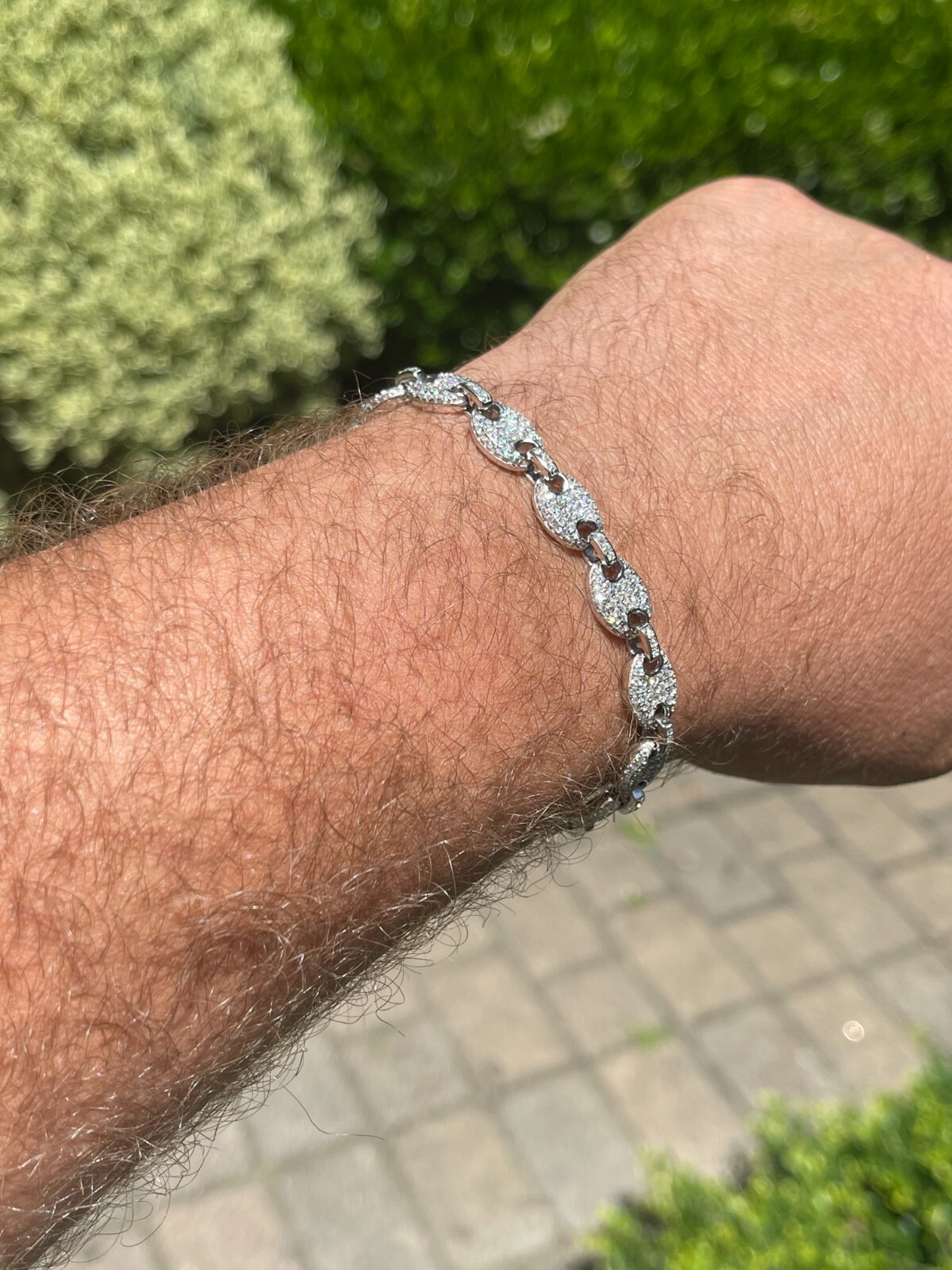 Iced Gucci Link Bracelet Solid 925 Silver Out Moissanite Passes Tester