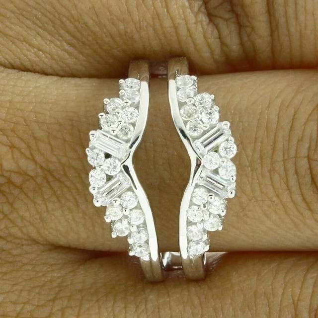 2Ct Round Cut Lab Created Diamond Wrap Enhancer Guard Ring 14K White Gold Plated