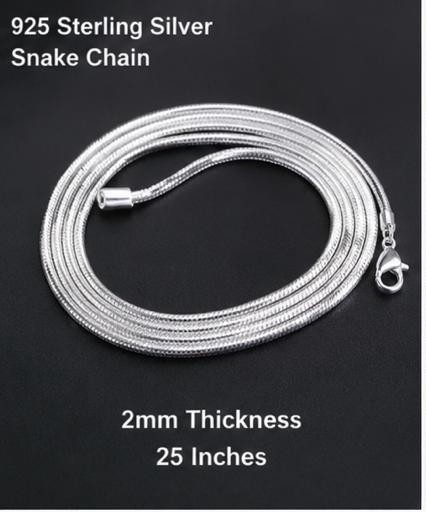 925 Sterling Silver Snake Chain Necklace 25 Inch 2mm Pendant Chain