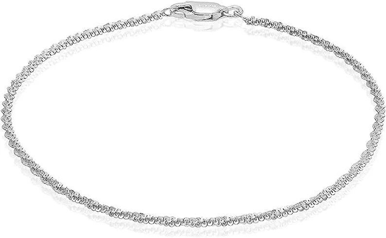 Italian 925 Solid Sterling Silver 2MM DIAMOND CUT Roc Anklet Chain 9″ or 10″