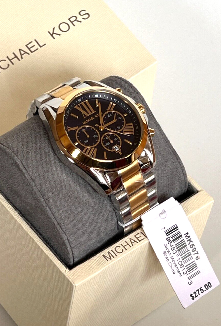 Michael Kors MK5976 Bradshaw Chronograph Blue Dial Watch BNWT Gift Box $275