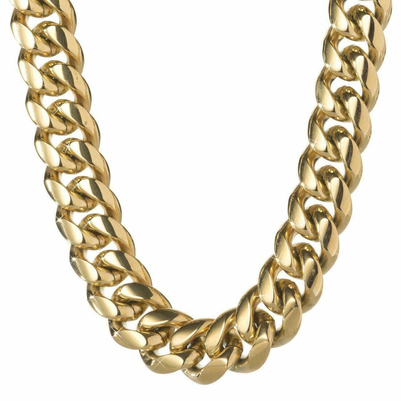 Men’s Miami Cuban Link Chain Bracelet Solid 14K Gold Plated Stainless Steel