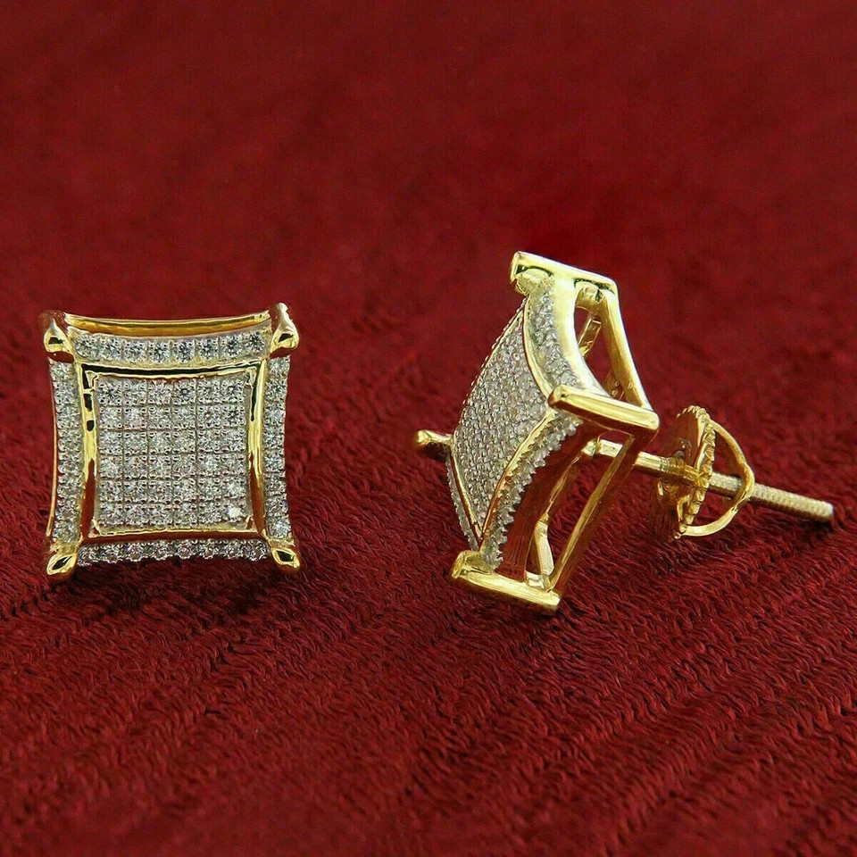 1CT Round Cut Simulated Diamond Solitaire Stud Earrings 14k Yellow Gold Plated