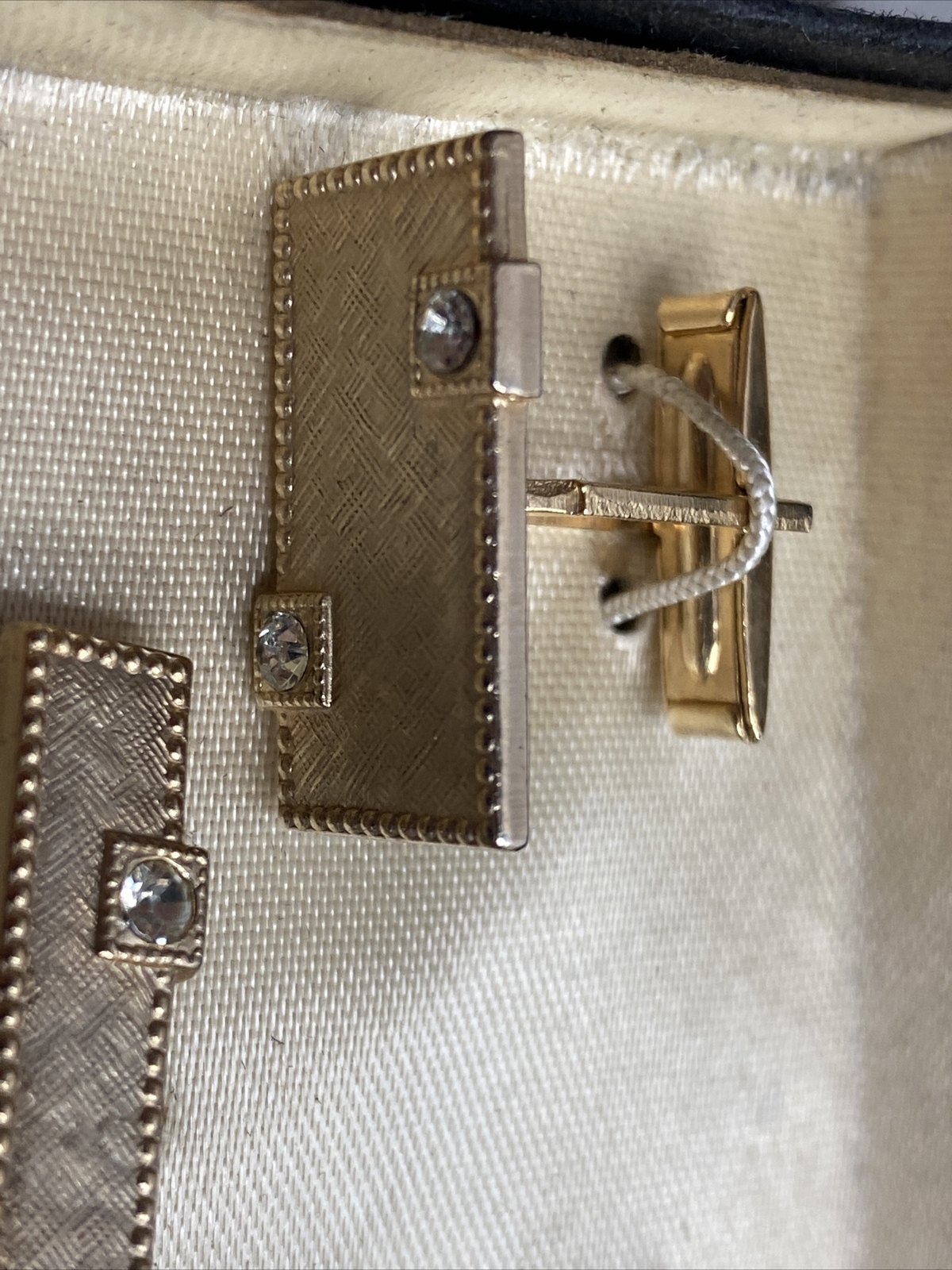 Vintage New 3 pc Set Tie Clip + Cufflinks Hand Polished Goldtone Imported Stones