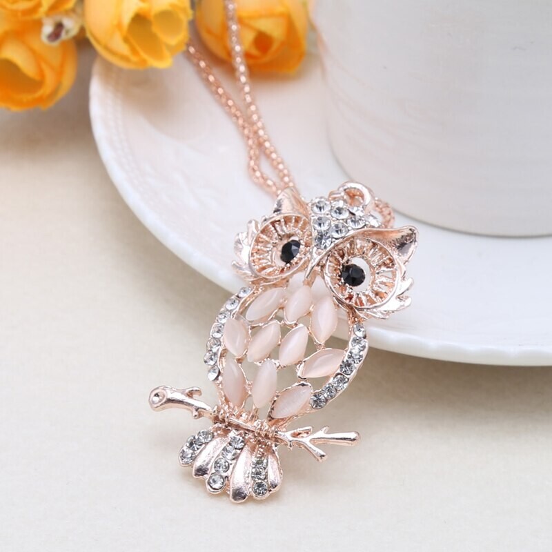 Owl Pendant w/Necklace Opal Lab Created/Plated Fashion Jewelry 28″ SELECT COLOR
