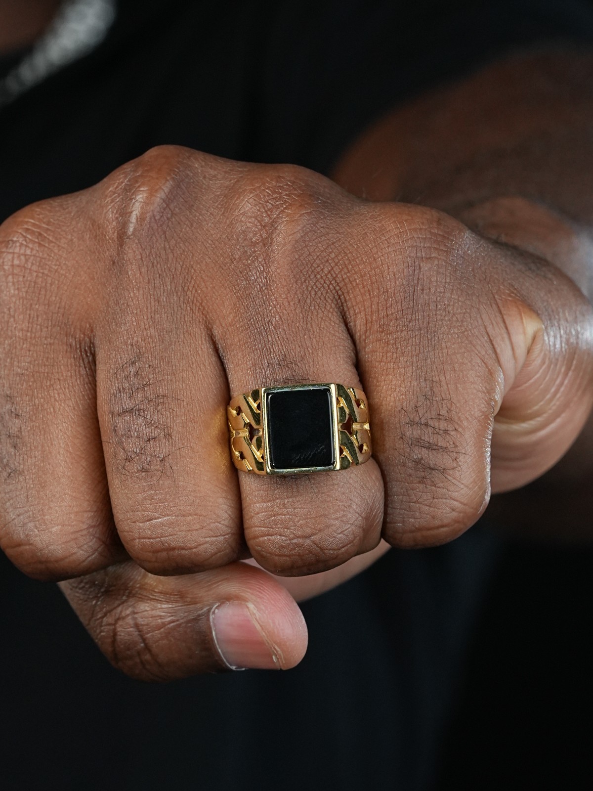 Mens 14k Gold Plated Real Solid 925 Sterling Silver Black Onyx Ring 7-13 Pinky