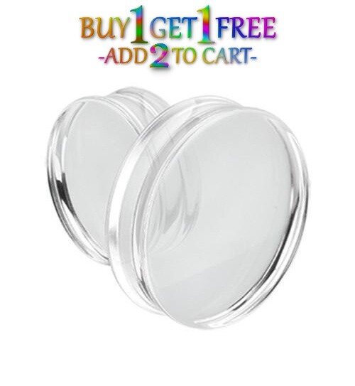 Pair 8g-50mm CLEAR ACRYLIC PLUGS Double Flare Gauges Solid Body Ear Tunnel 3040