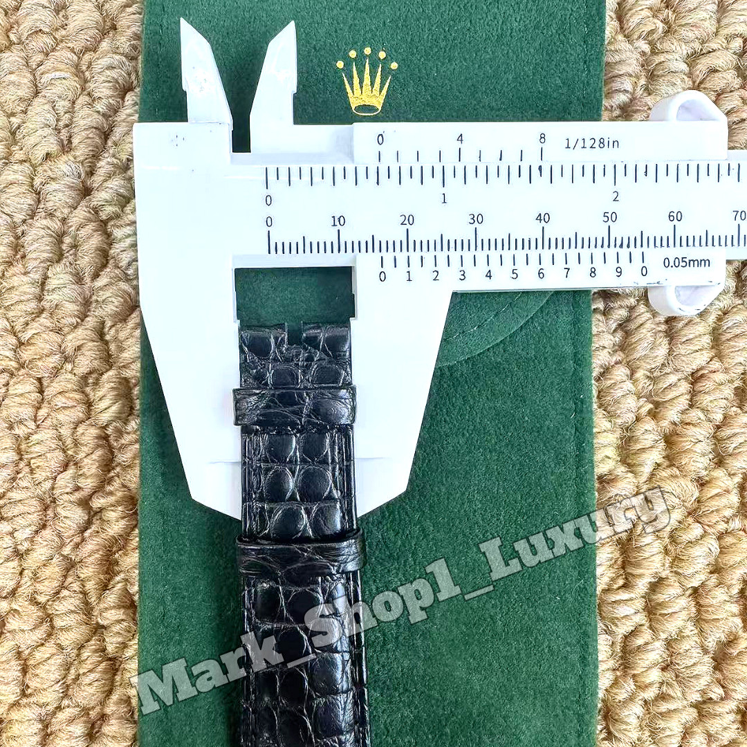 ROLEX Black Crocodile Leather Watch Strap Band 20-16mm Gold Buckle NOS Vintage