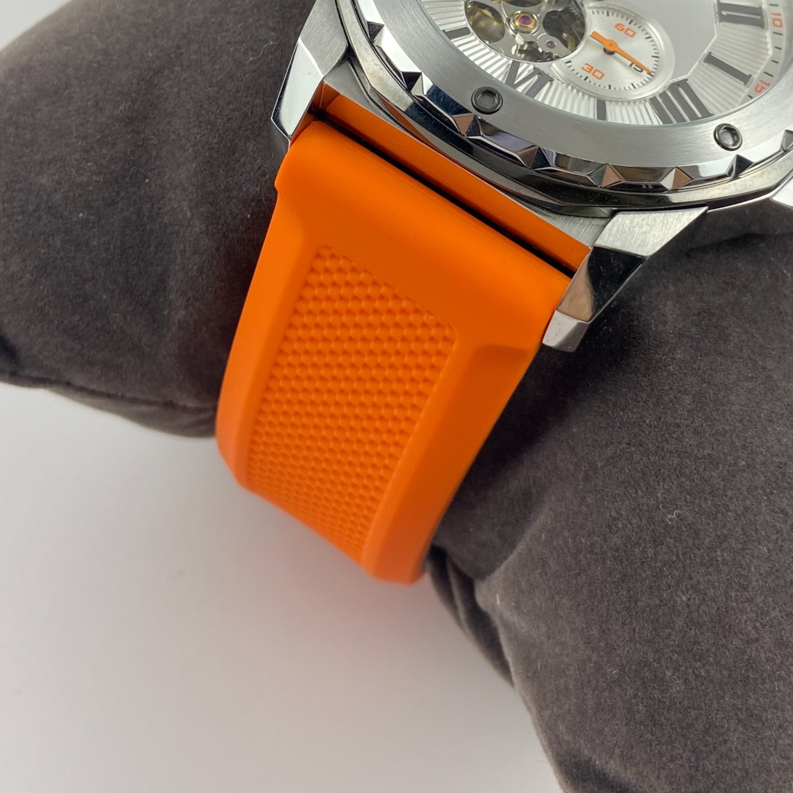 Bulova Marine Star 98A226 Automatic Watch White Dial Orange Rubber Strap 45mm