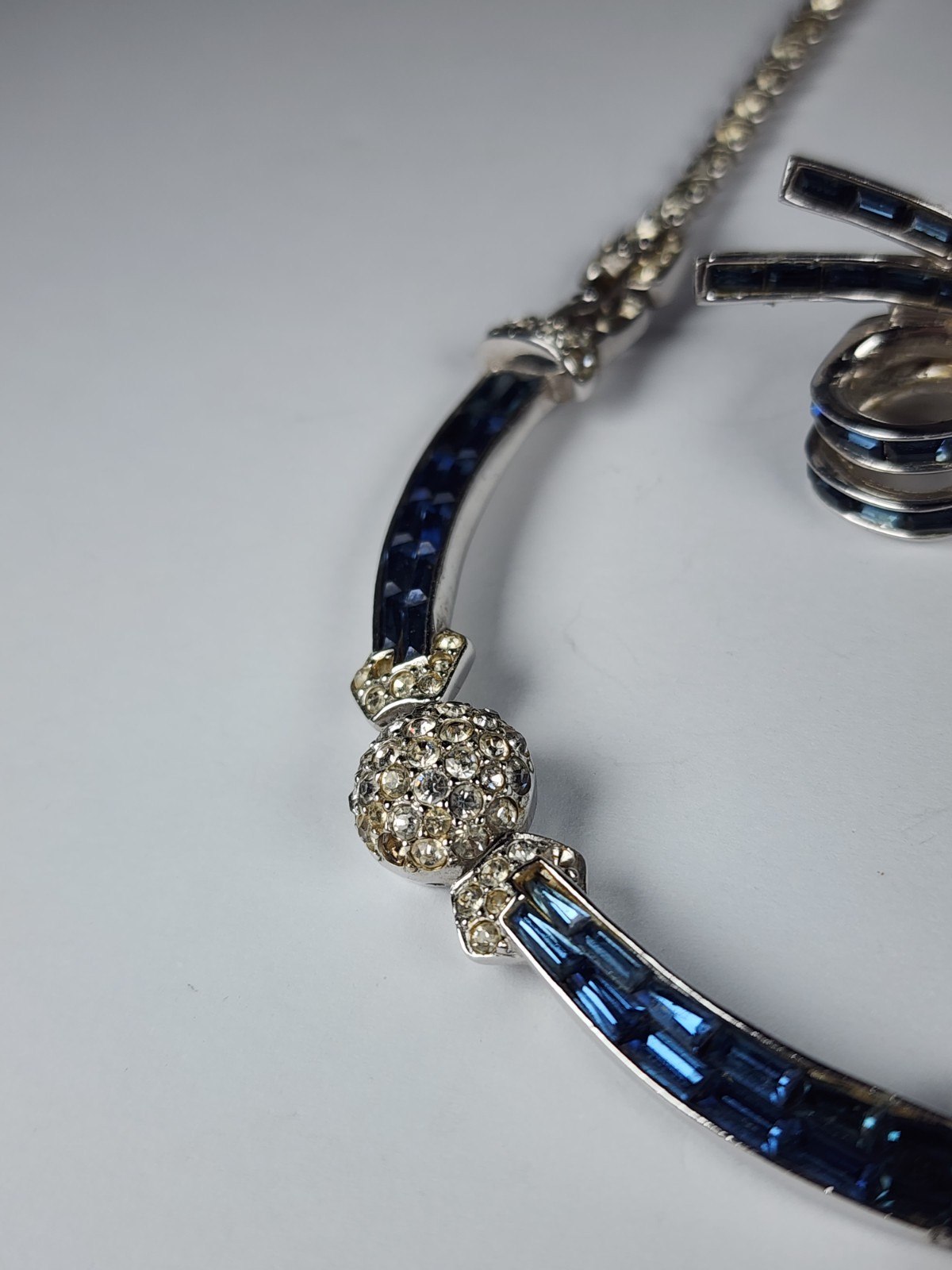 MARCEL BOUCHER SAPPHIRE BAGUETTE RHINESTONE ‘OPENING NIGHT’ POM POM NECKLACE SET