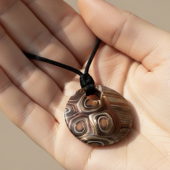 Handmade Metallic Copper & Bronze Polymer Clay Pendant Necklace on Black Cord SS