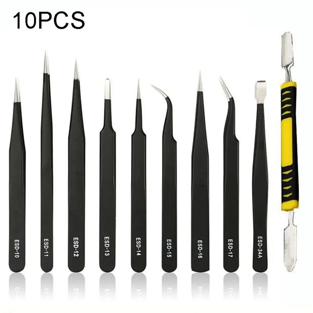 10pc ESD Tweezers Precision Set Stainless Steel For Electronics & Jewelry Repair