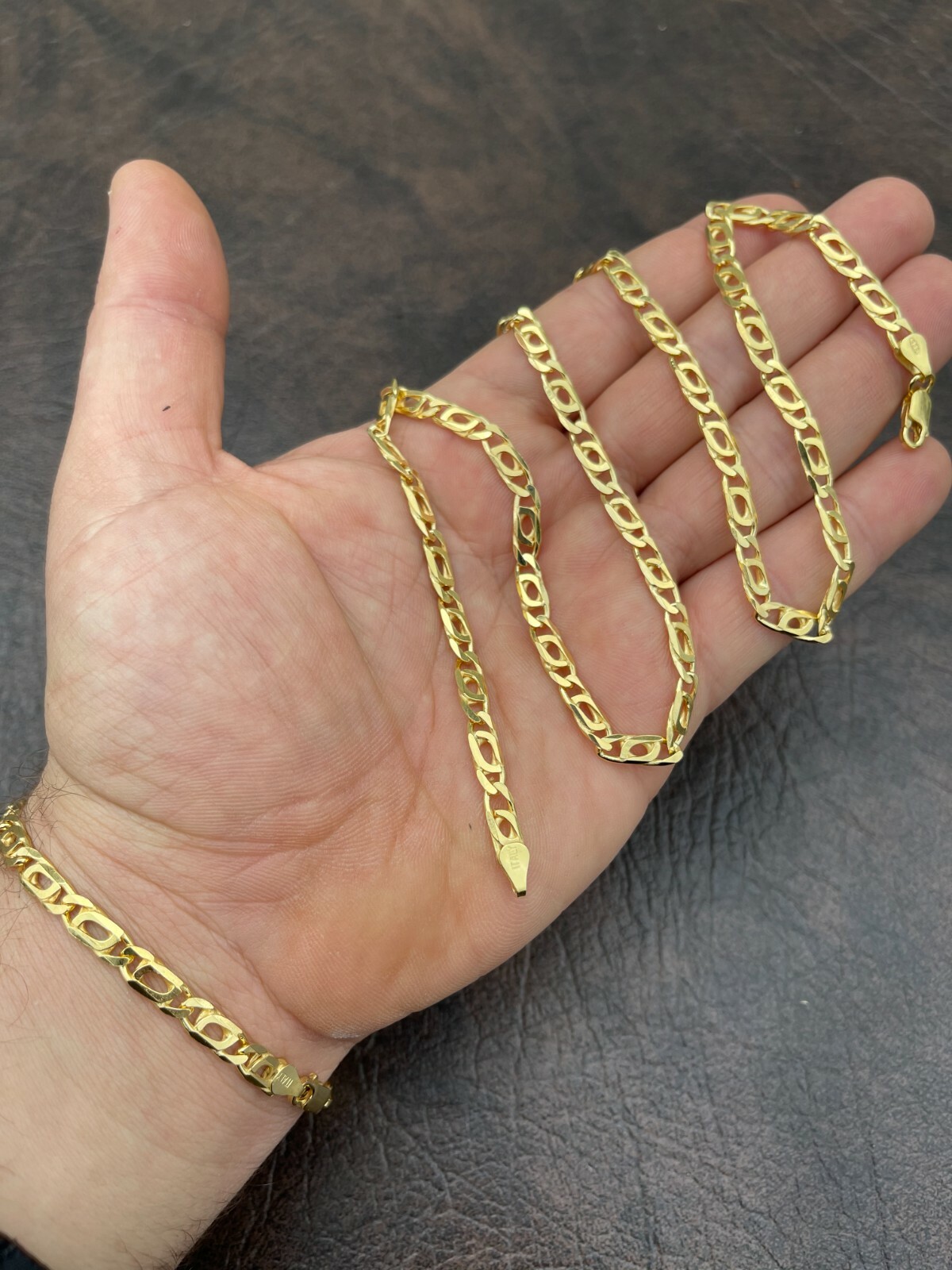 14k Gold Plated 925 Sterling Silver Men’s Tigers Eye Chain Necklace Or Bracelet