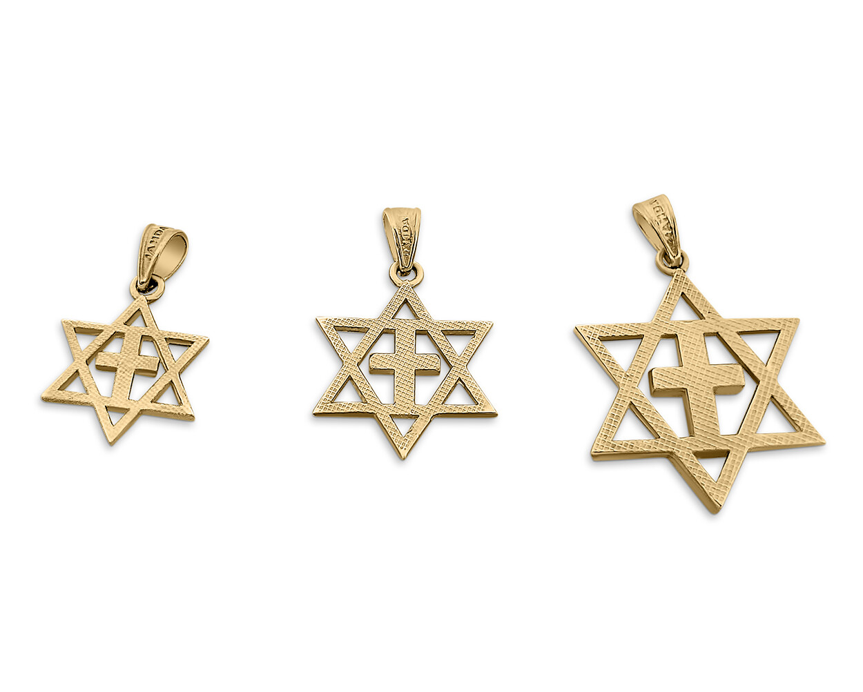 Solid 10K Yellow Gold Messianic Star of David with Cross Pendant, 3 Sizes