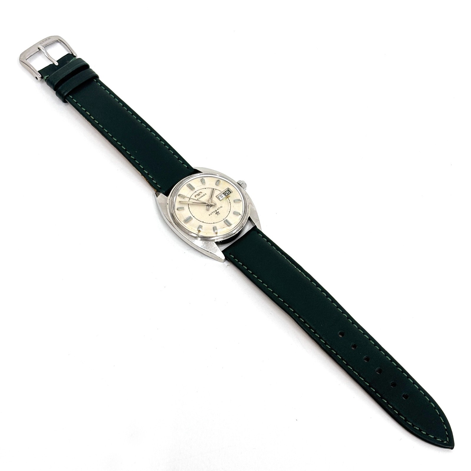 Vintage 1970s Technos Sky Light Automatic 35mm Day Date Swiss ETA 2638 Running