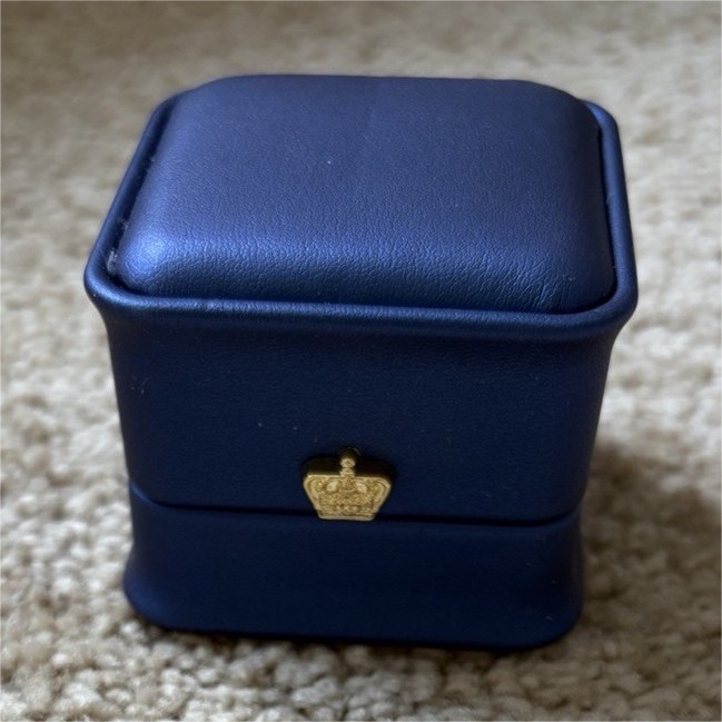 Blue Velvet Ring Box Gold Crown Square Wedding Gift Case