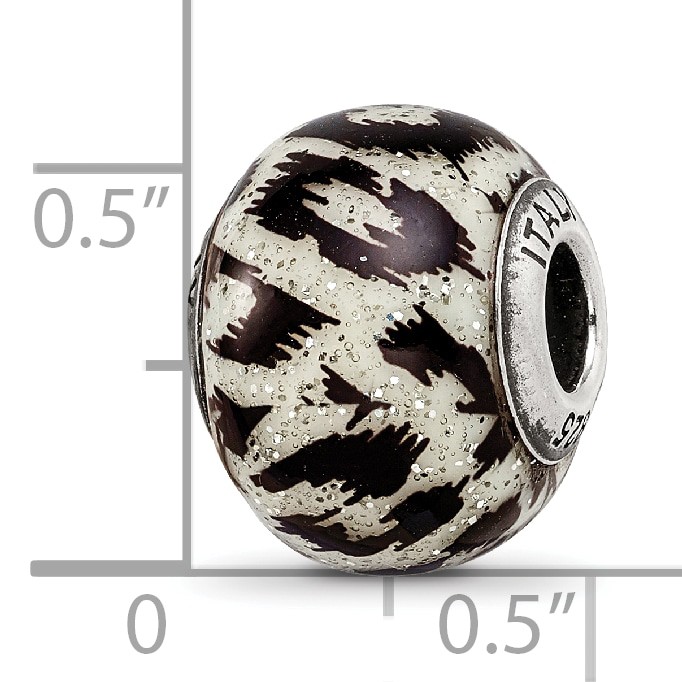 Silver Reflections White & Black w/Glitter Overlay Glass Bead QRS2265