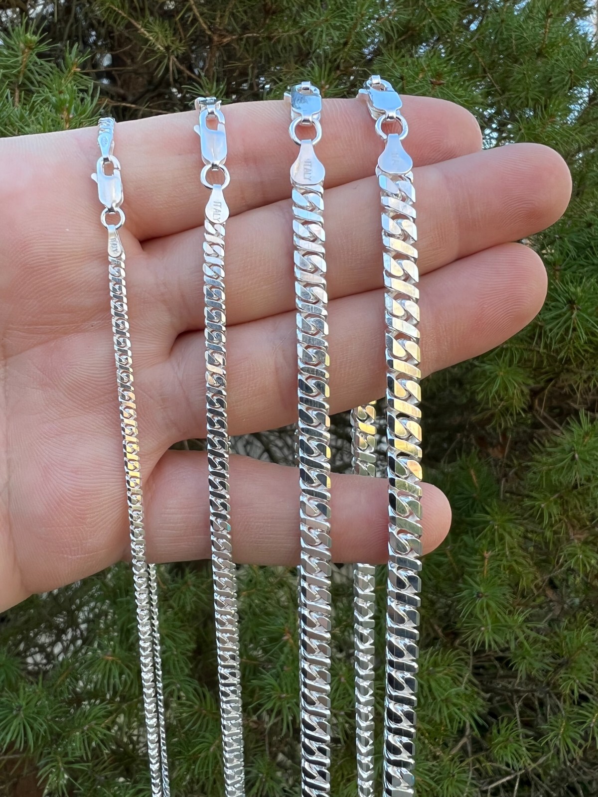 Real Dollar Cuban Link Chain Or Bracelet Solid 925 Sterling Silver ITALY 2.5-6mm