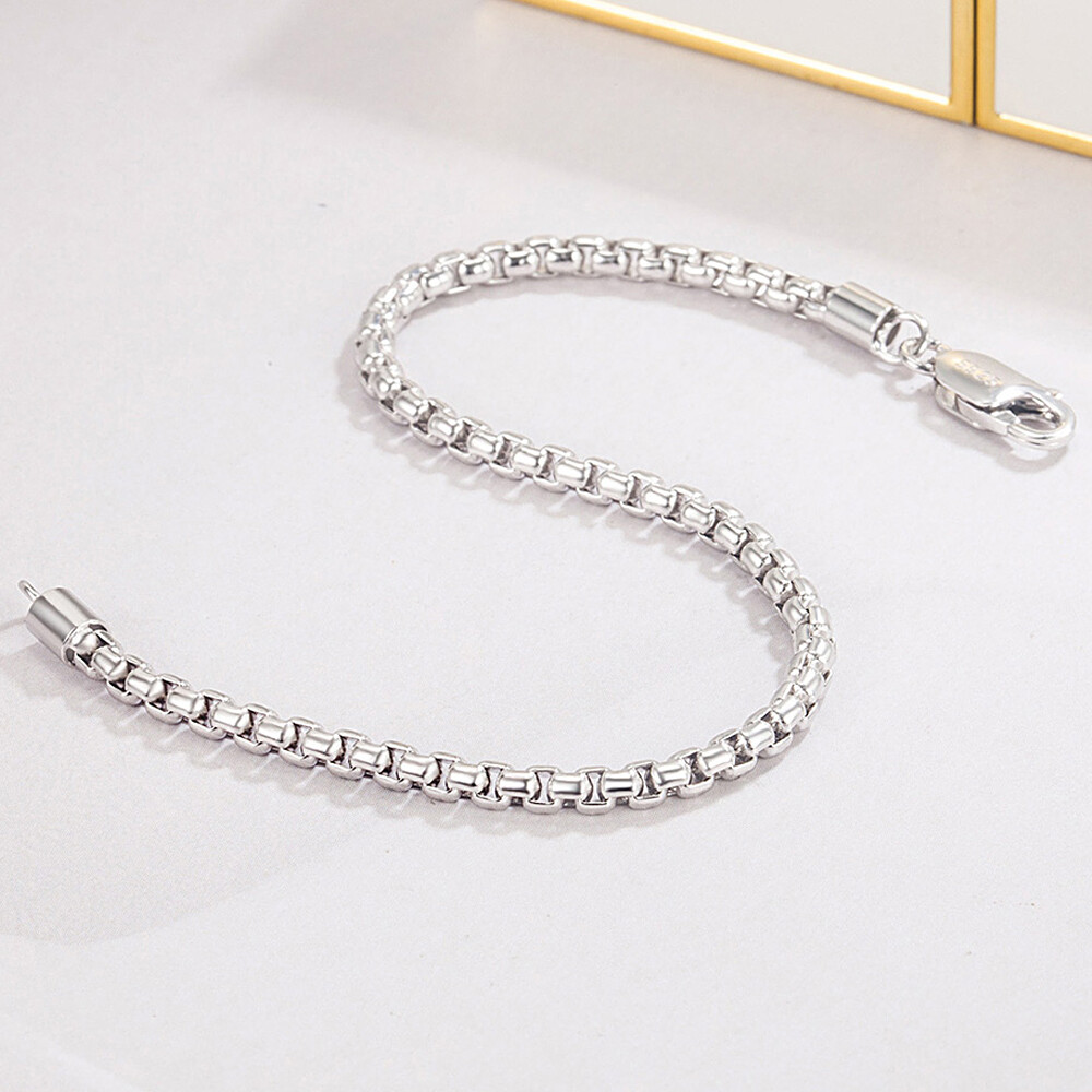 Solid 925 Sterling Silver Round Box Chain Bracelet Lenght 6.3″-9″ for Women Men