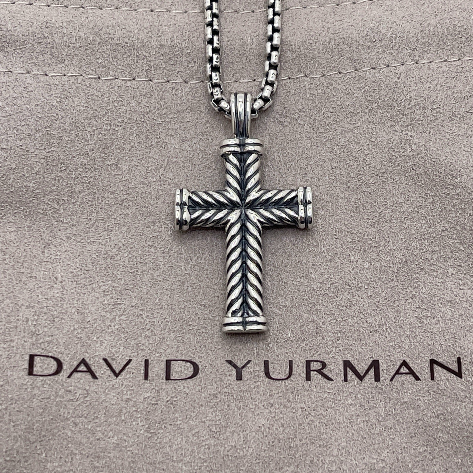 David Yurman Sterling Silver Chevron Cross Pendant & Chain 20”