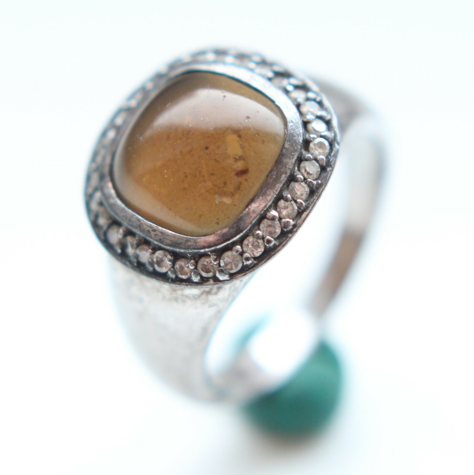 Antiquarian Sterling Silver Ring Decorated With Amber And Rhinestones 7.7 gram