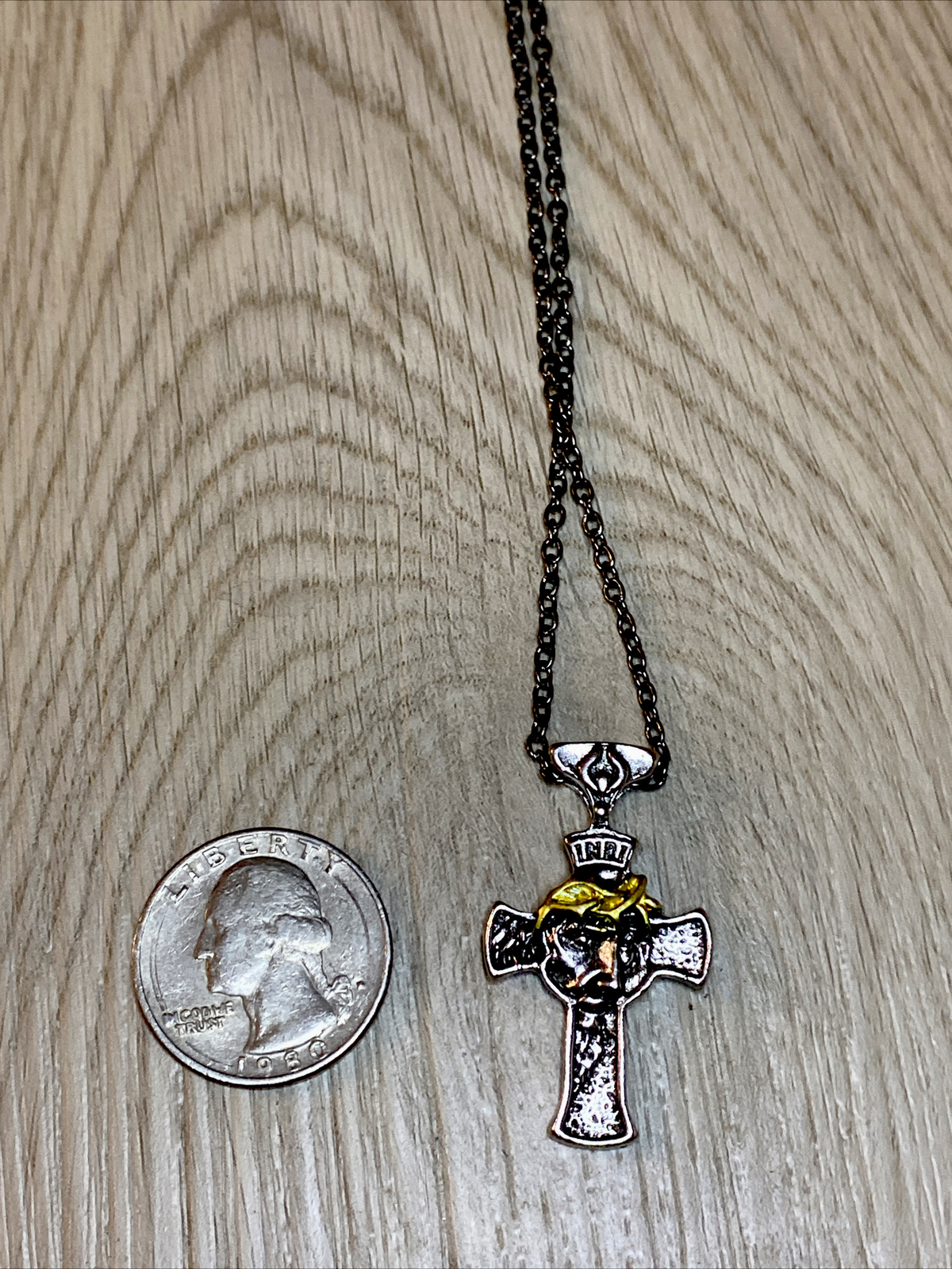 Religious Style Jesus Christ Face Silver Cross Gold Crown Pendant Necklace