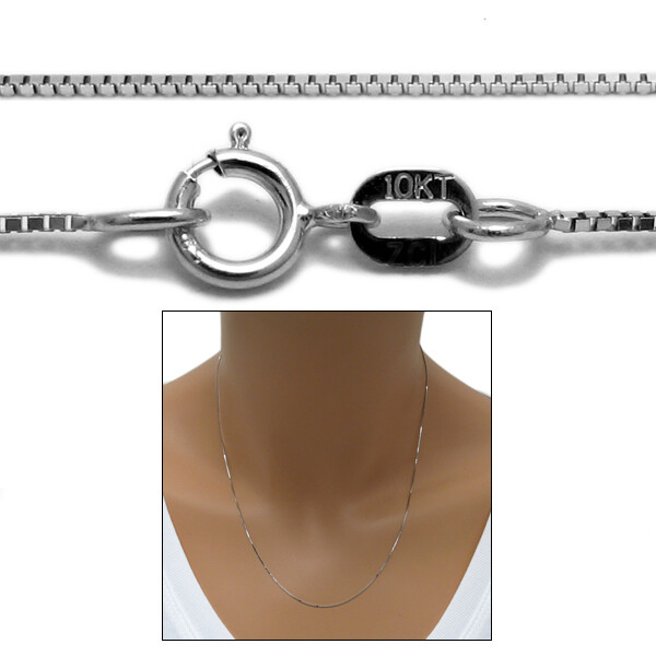 Guaranteed Genuine 10K White Gold Box Chain Necklace 0.6mm 16″-24″
