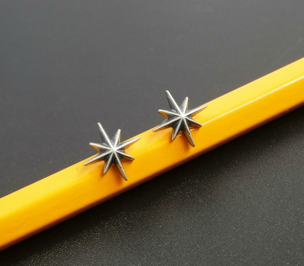 Sterling Silver Octagram Star Asterisk Starburst Tiny Small Stud Earrings Gothic