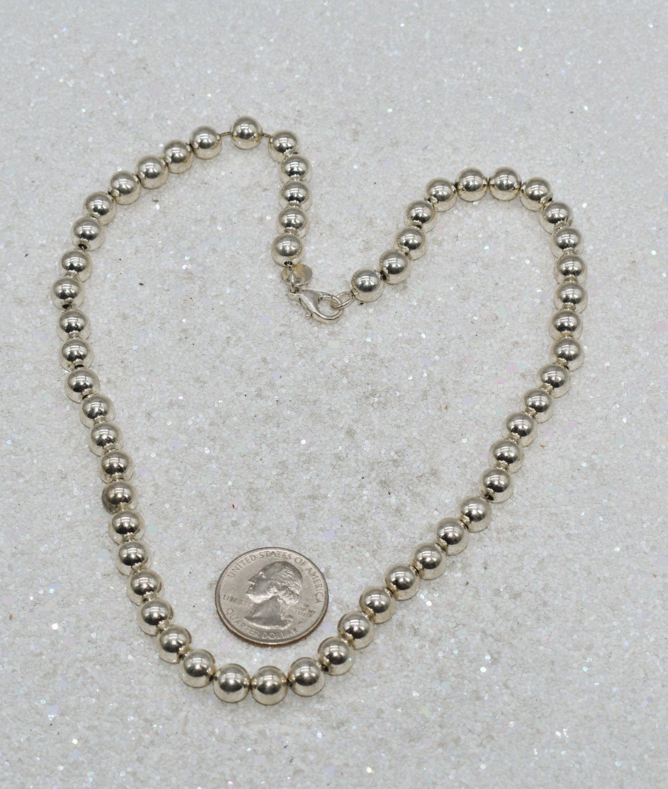 Sterling Silver Beads 7.9 mm Strand Necklace 18-3/4 inch 24.2 grams