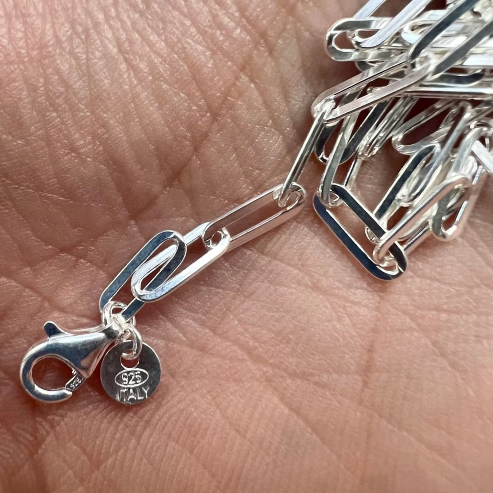 Italy Paper Clip Necklace Sterling Silver 925 Necklace Men Women 4MM FREE SHIP