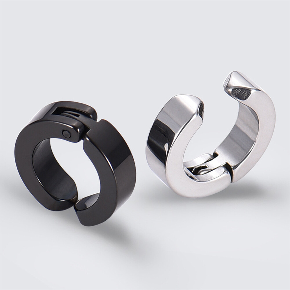 Non-Piercing Fake Ear Stud Cuff Hoop Earrings Stainless Steel Men Women