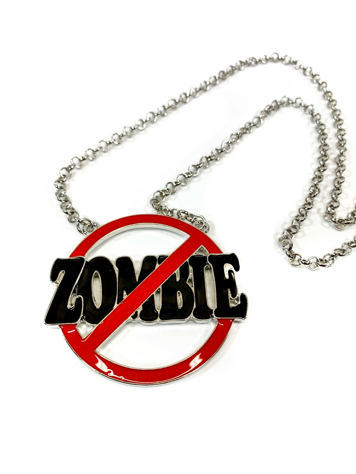 Zombie Pendant Red Caution Mold Long Chain Punk Goth Rock Cosplay