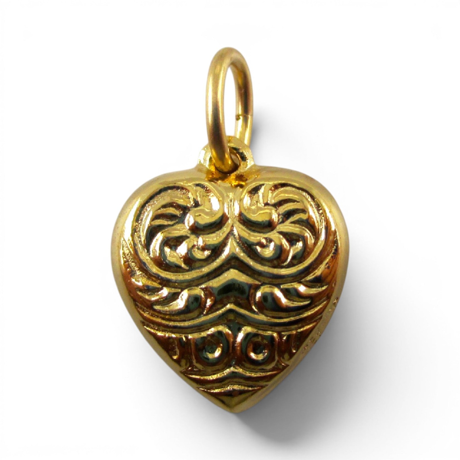 Puffy Heart Sterling Silver Charm for Bracelet Antiqued Scroll Design Pendant 2
