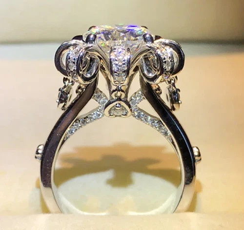 New 3Ct Lab Created Diamond Women’s Engagement Ring 14K White Gold Plated Silver