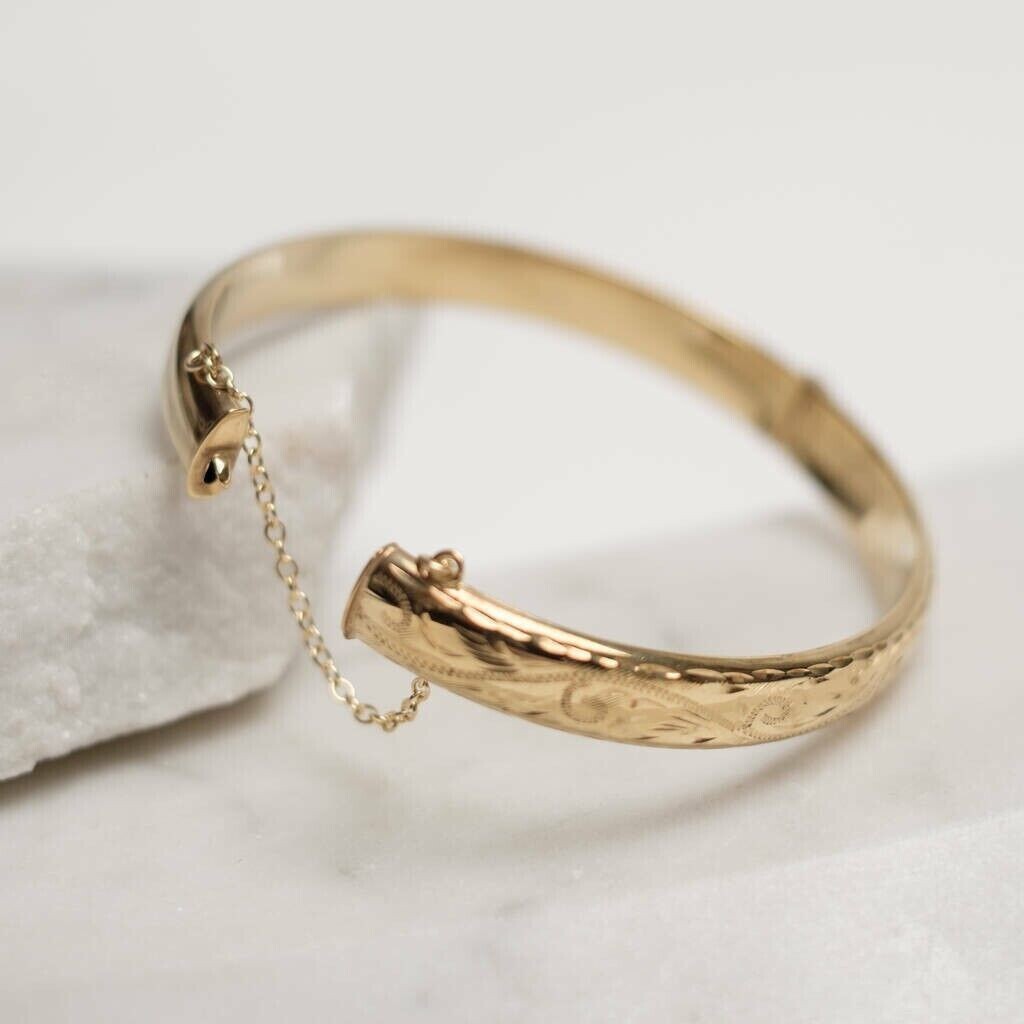 Valentine’s Gif Vintage Estate New Style 14k Yellow Gold FN 7.5″ Bangle Bracelet