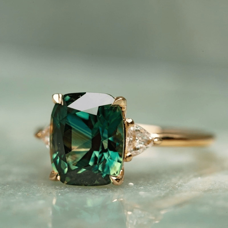 2.5Ct Art Deco Style Emerald Lab Created Diamond Engagement 14K Gold Finish Ring