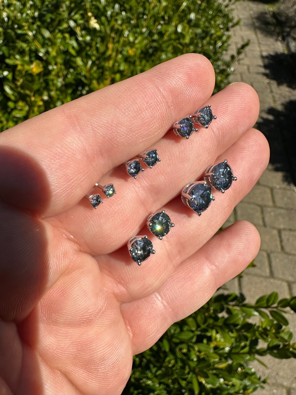 Real Blue Gray Moissanite Screwback Stud Earrings 925 Silver 3-8mm Iced Tester ✅