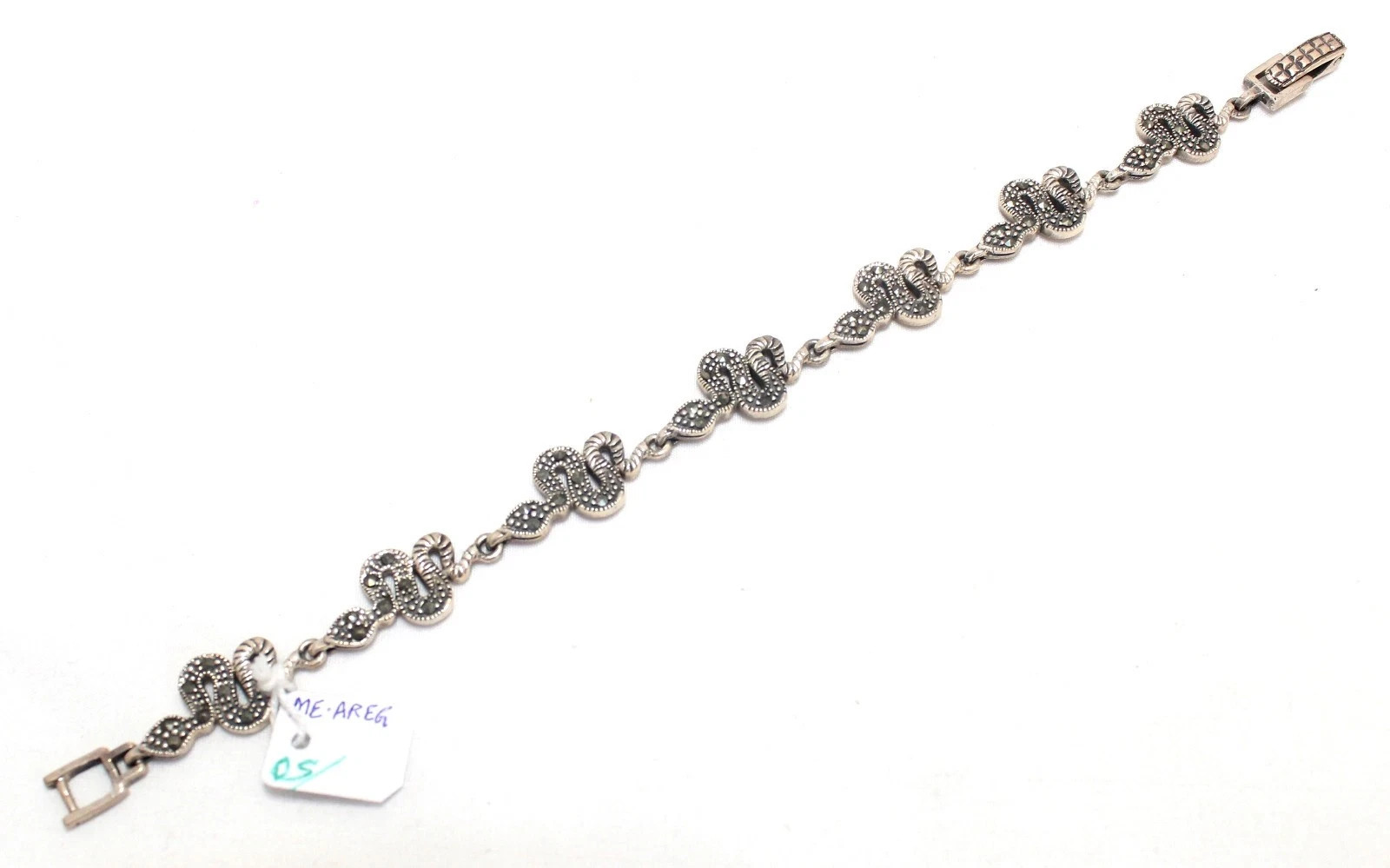 Charm Snake Reptile Bracelet Silver Sterling 925 Marcasite Stone Women Gift