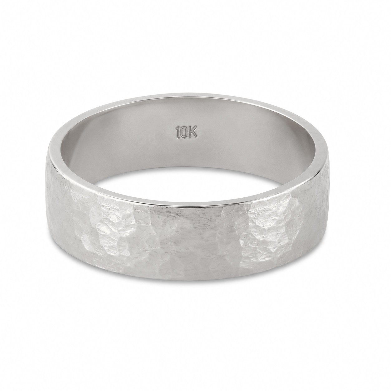 Solid 10K White Gold Hammered Ring 6mm Size 3 – 15 Wide Gold Band