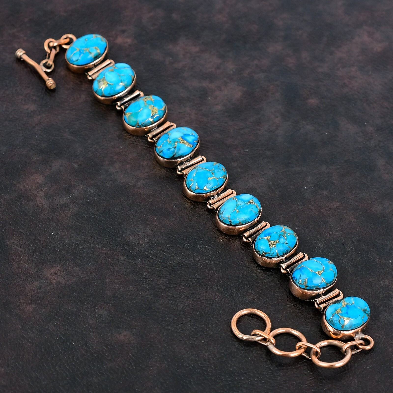 Blue Turquoise Jewelry Copper Gift For Briedsmaid Adjustable Bracelet 6.0″
