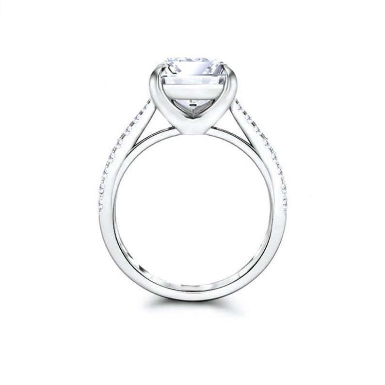 Solitaire with Accents Ring 2.25ct Asscher Simulated Diamond White Gold Plated