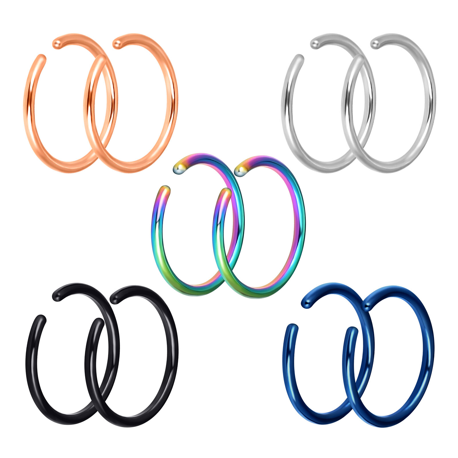2Pcs Surgical Steel Hinged Nose Ring Hoop 20G Nostril Cartilage Earring Piercing