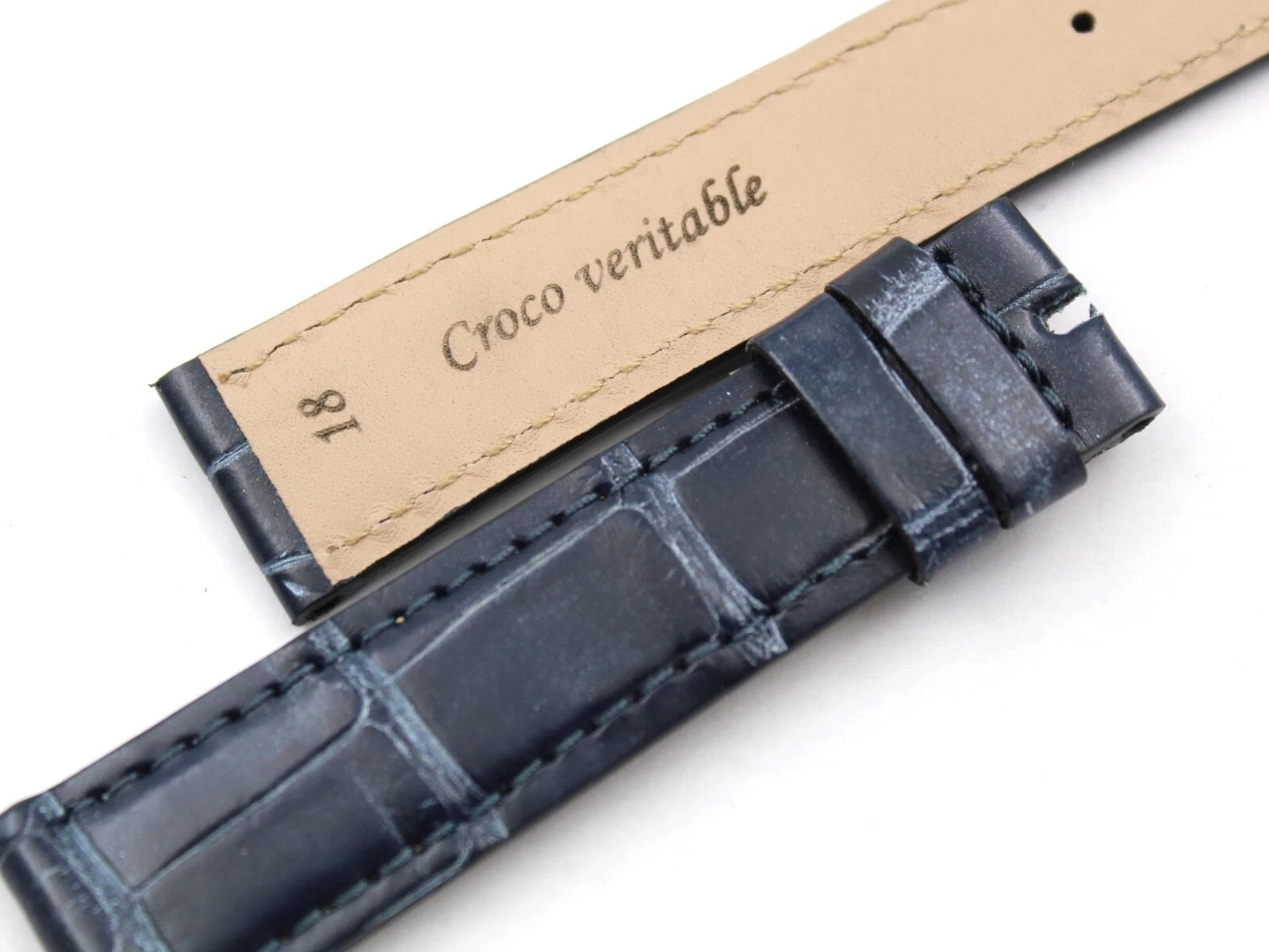 Genuine Crocodile Leather Strap Dark Blue Metallic 18/16mm Handmade New