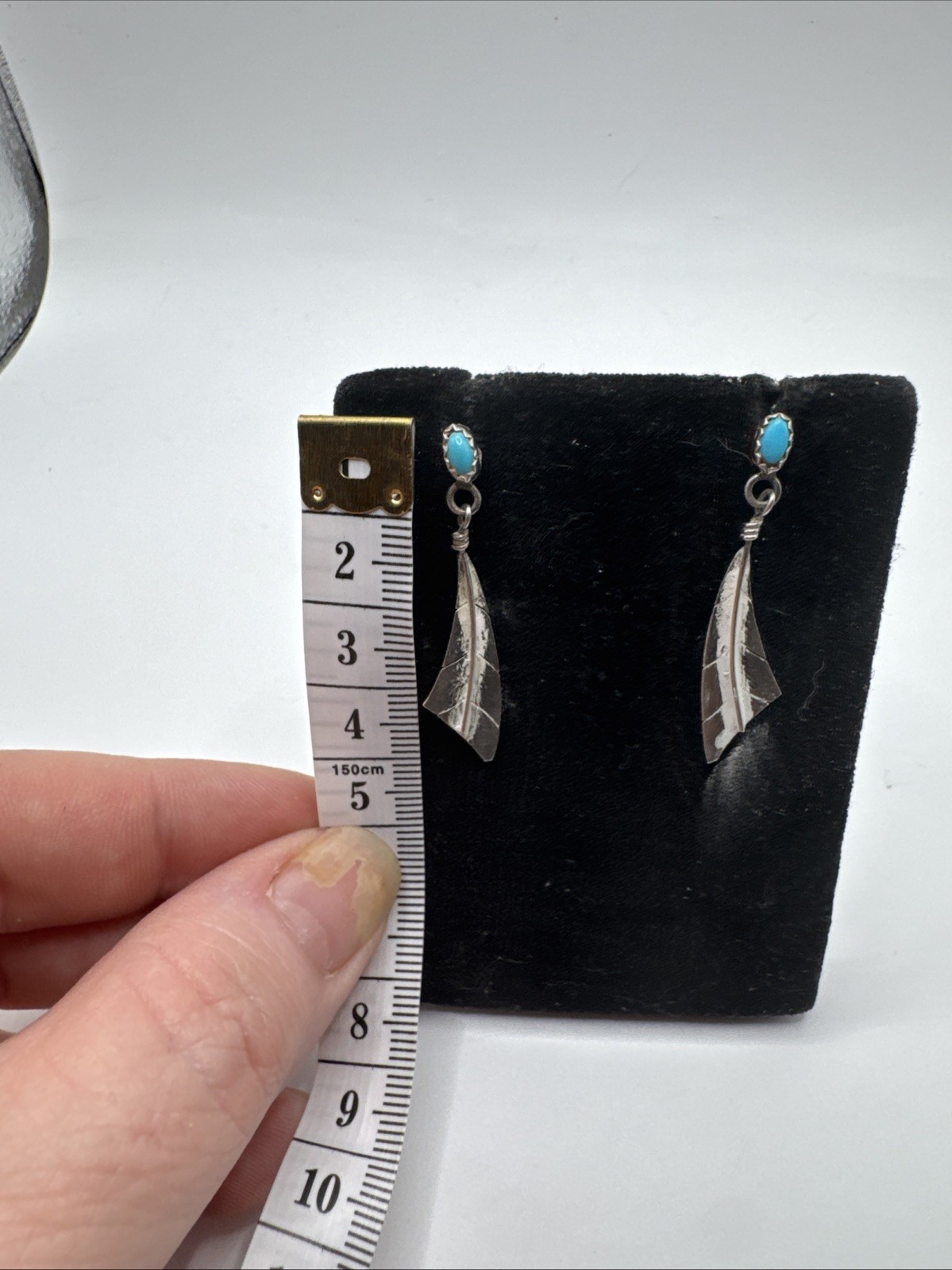 Vintage Native American Sterling Silver Turquoise Dangle Post Earrings Southwest