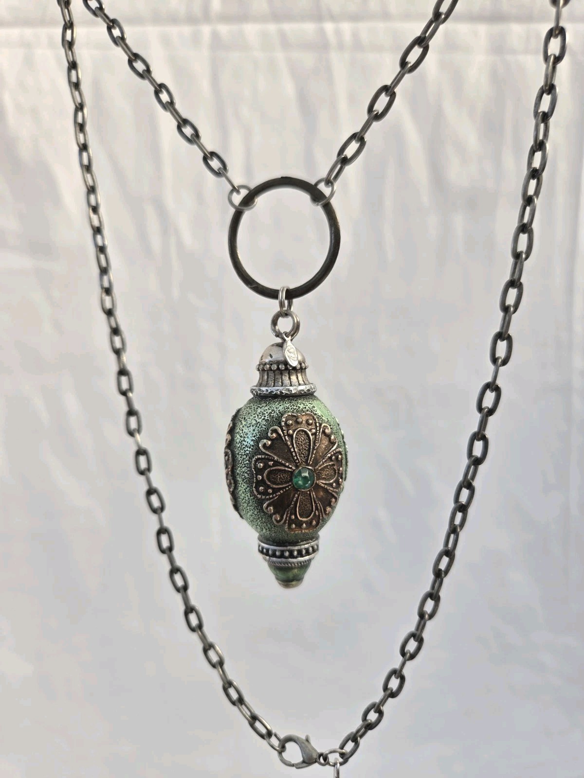 Jewel Kade Silver Tone Green Pendant Necklace Oval Link Chain Lobster Clasp