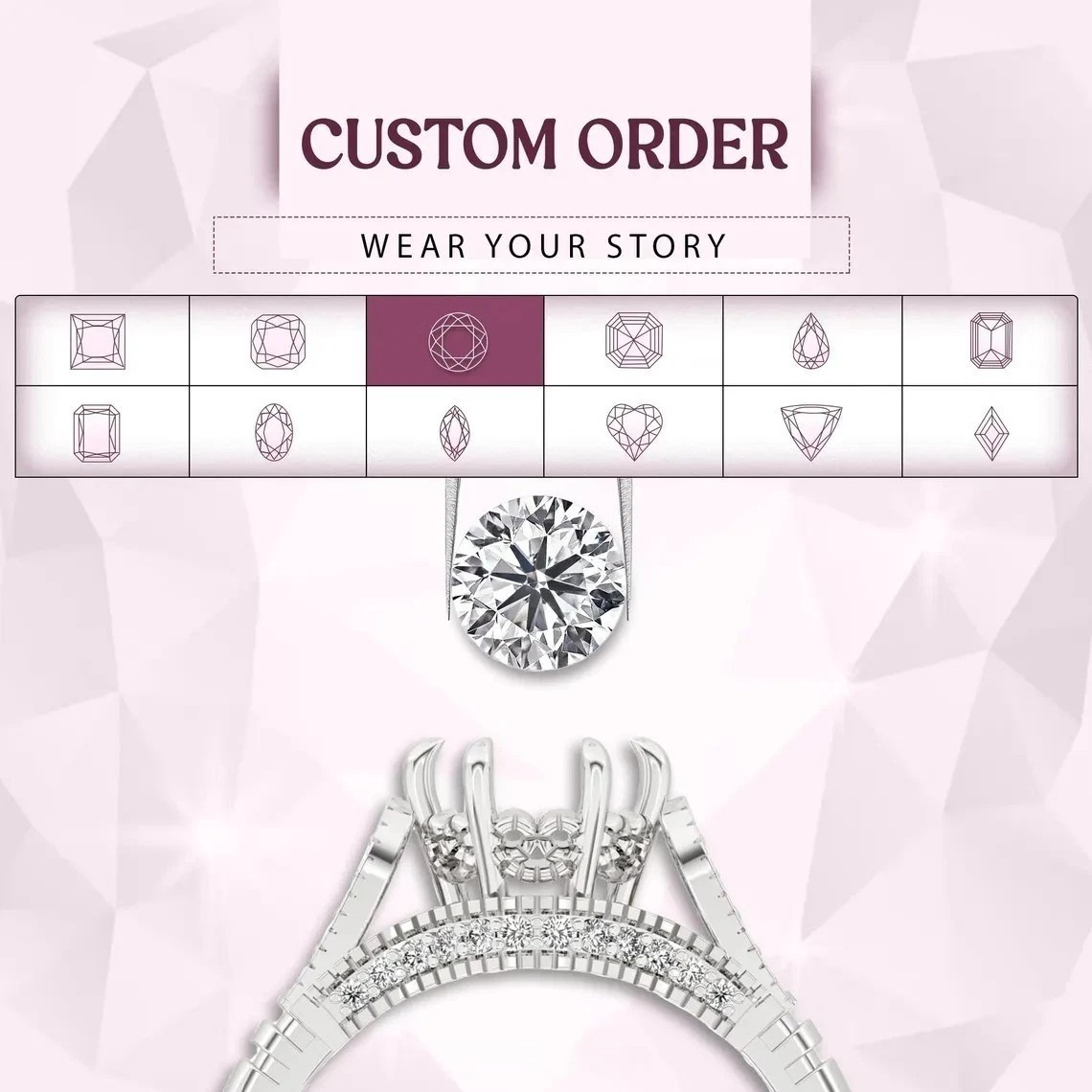 2Ct Round Cut Moissanite Engagement Ring 925 Sterling Silver Tapered Baguette